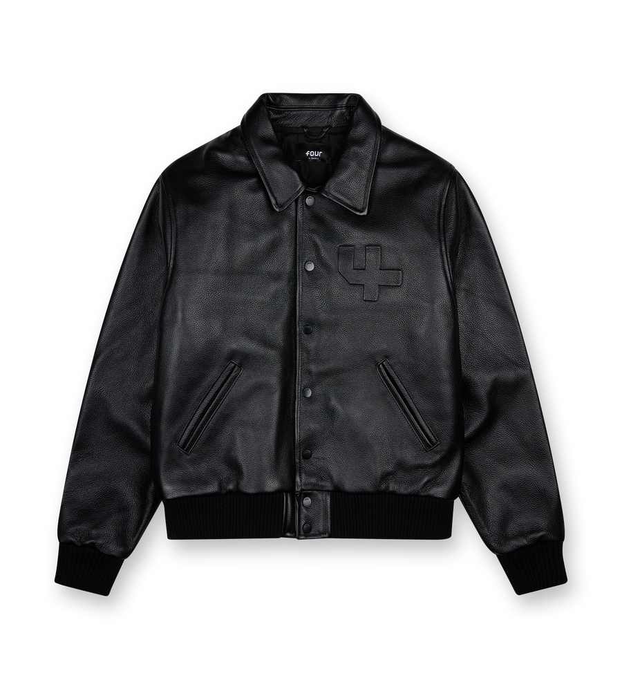 Leather Varsity Jacket All Black