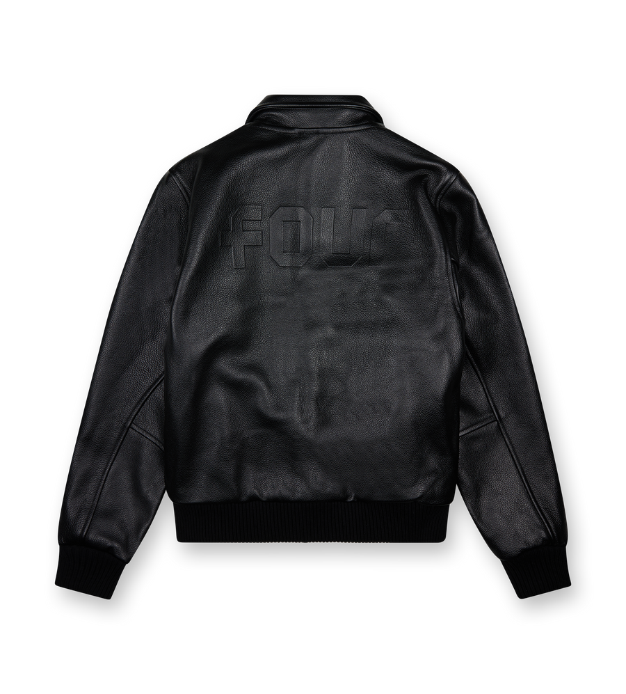 Leather Varsity Jacket All Black