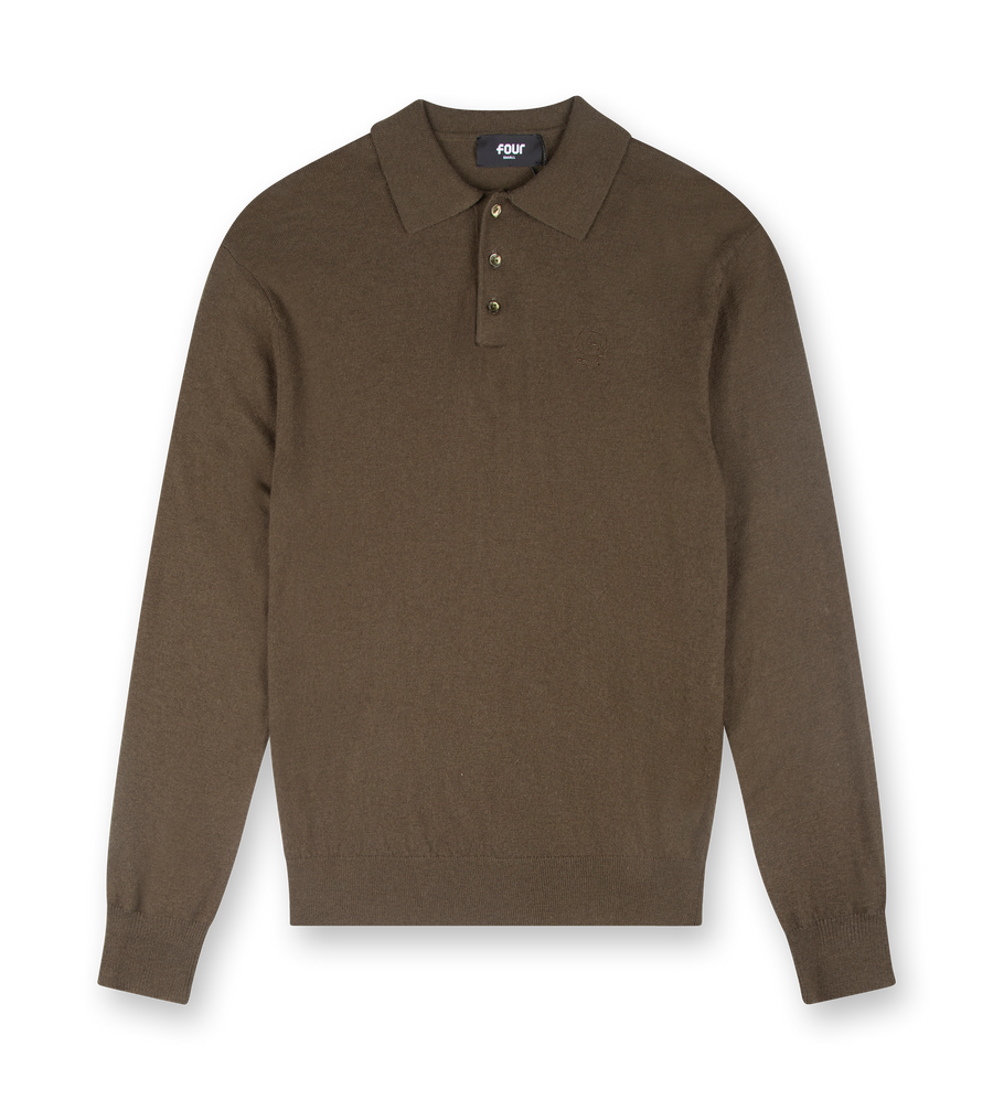 Knitted Long Sleeve Polo Green